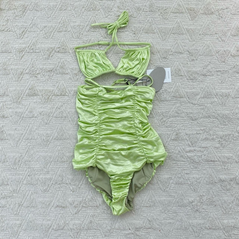 Isa Boulder lime green string sculpture one piece swimsuit in juice NWT